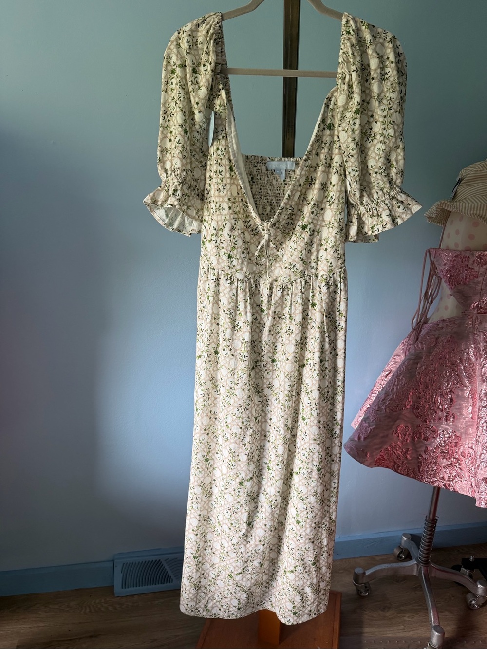 Hill House Cream Maxi Dress with Green Floral Print
